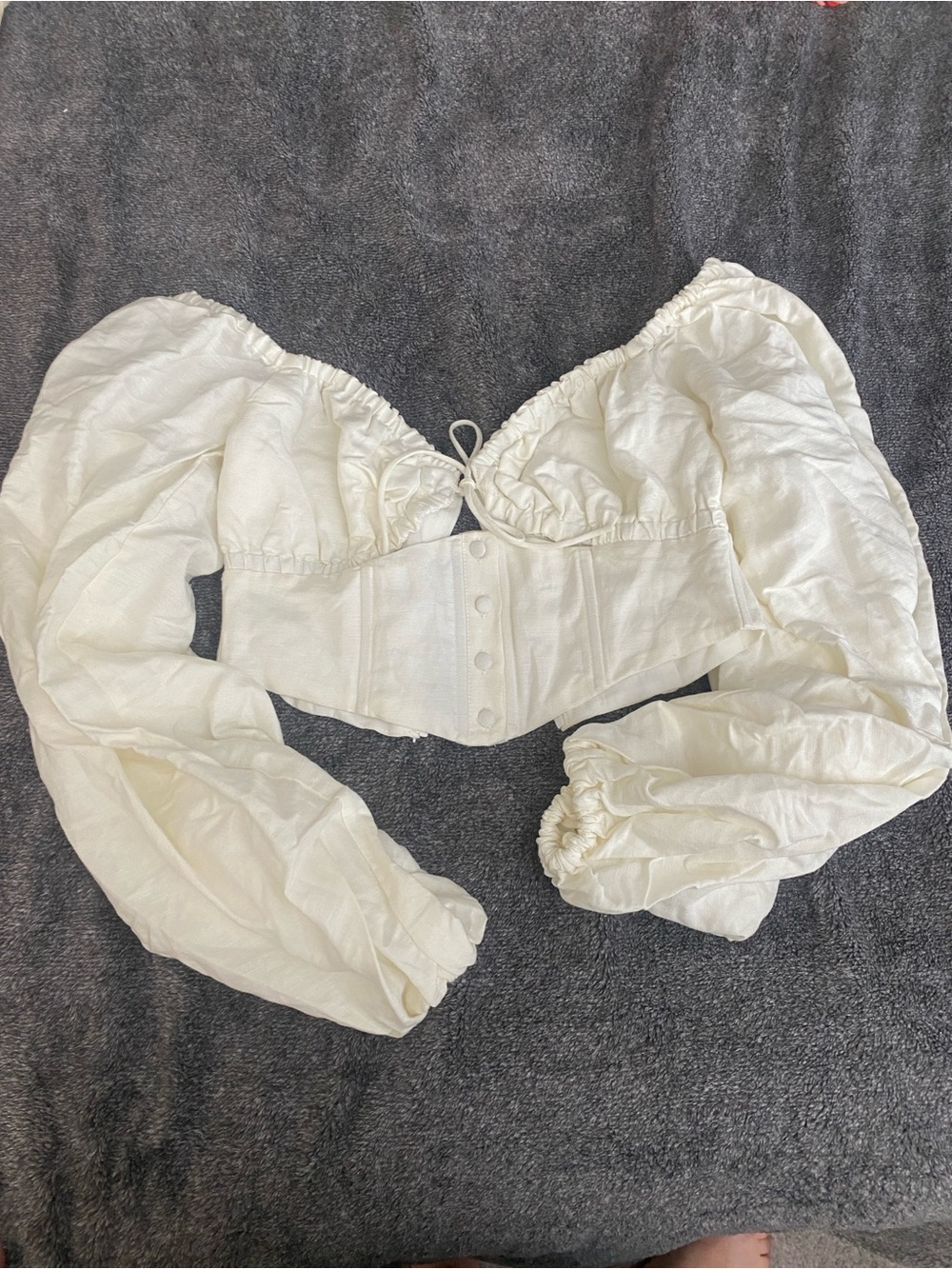 Sabo White Puff Sleeve Corset Top with Sweetheart Neckline